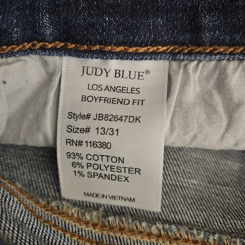 Judy Blue Jeans Women’s 13/31 Blue Mid Rise Boyfriend Fit Distressed Stretch - Picture 8 of 8